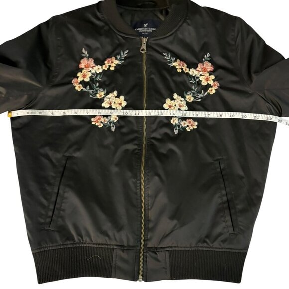 American Eagle Black Embroidered Bomber Jacket Size Medium - Picture 11 of 13